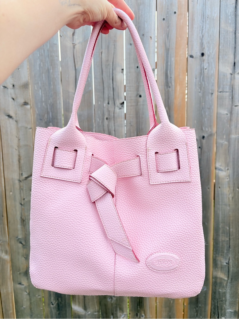 Vintage Tod's Pink Leather Knot-Front Tote Bag